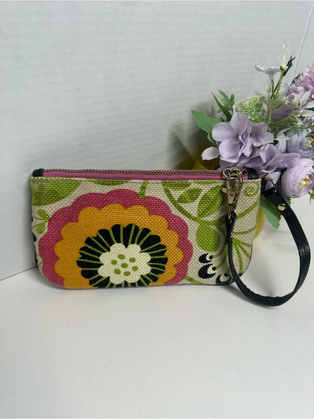 Spartina 449 Floral Canvas Wristlet in Yellow, Pink & Green